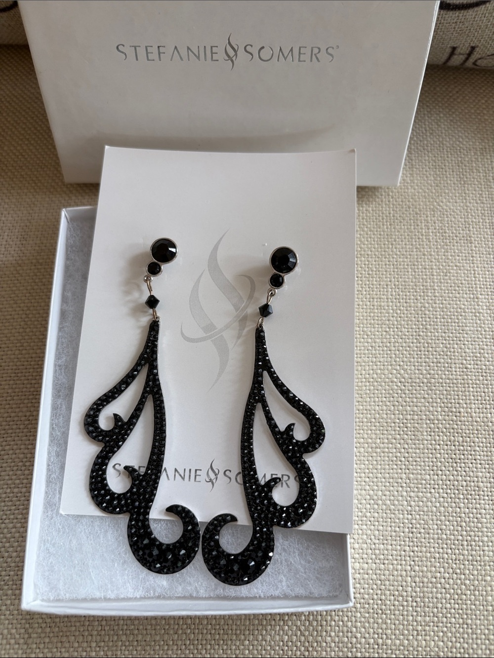 Stefanie Somers Black Filigree Drop Earrings